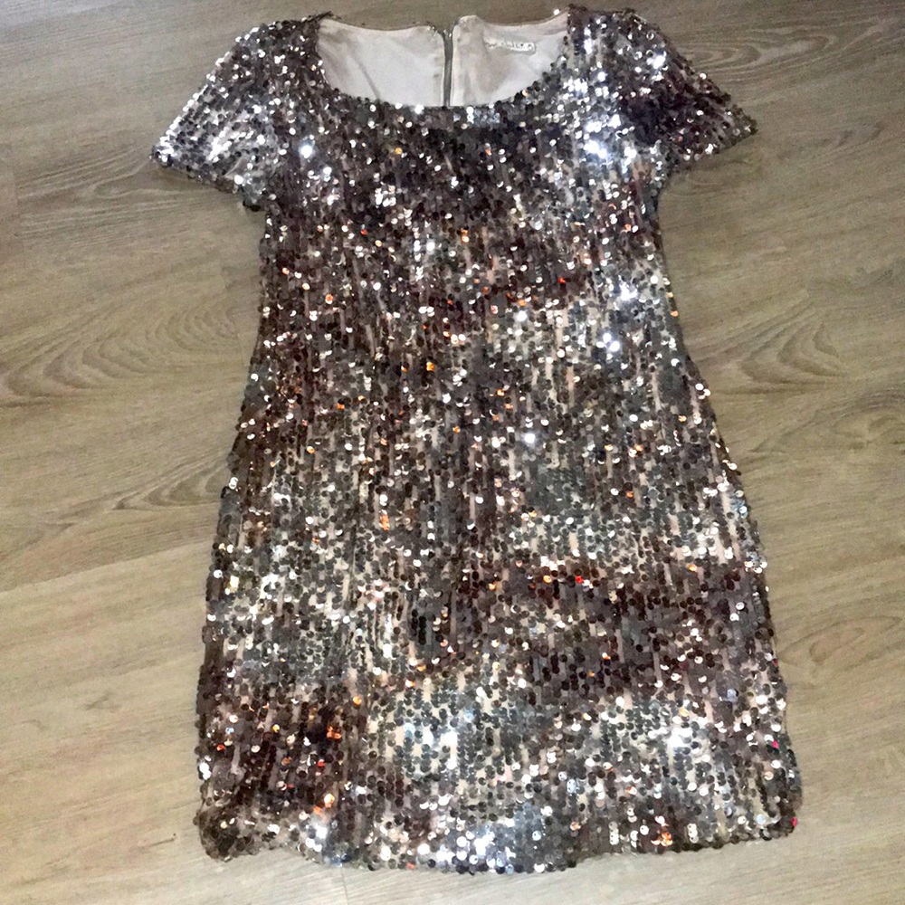 Short Sleeved Sequin Mini Dress